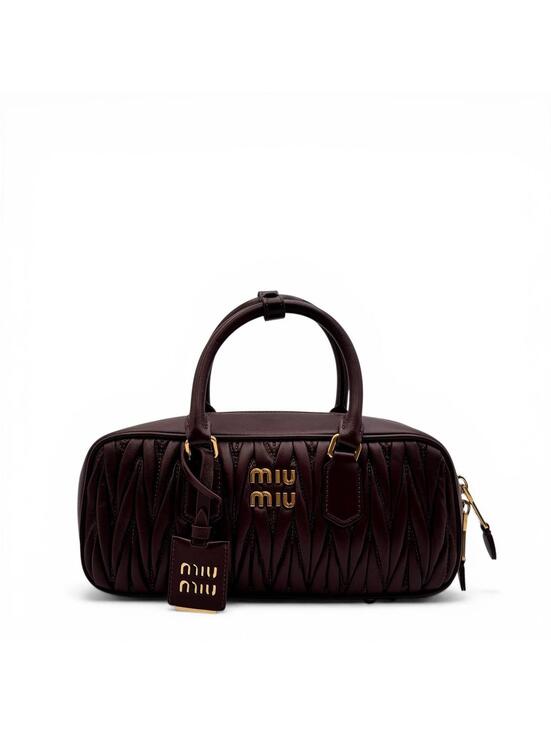 Other - Miu Miu Arcadie Burgundy Matelassé Leather Top Handle Boston Bag With Strap